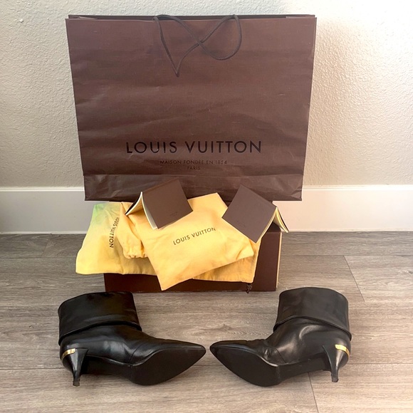 LouisVuitton booties, 3 inch heel with gold LV logo - Picture 8 of 11